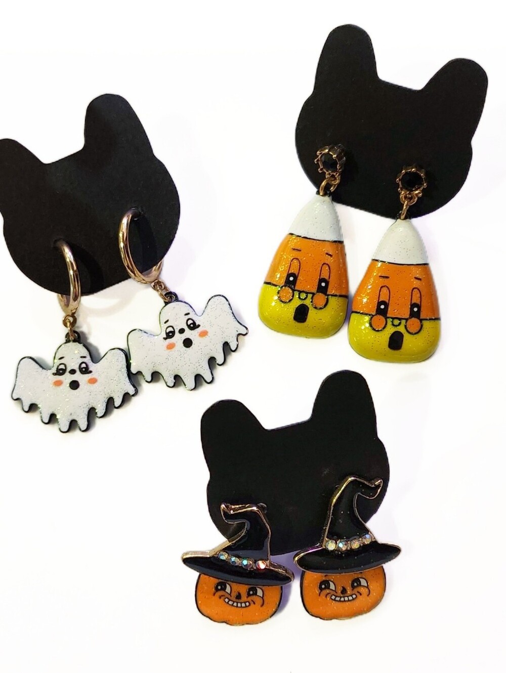 Retro Halloween Earrings Set - Ghost Candy Corn Witch Pumpkin